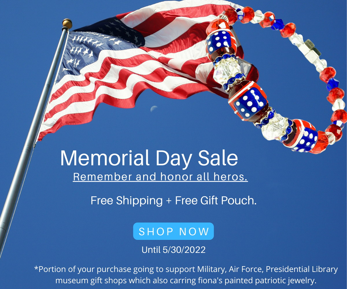 Memorial Day Sale - Free Shipping + Free Gift Pouch for all Fiona's Painted Patriotic Jewelry Until 5/30/2022.