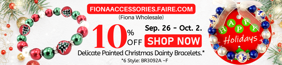 fionaaccessories.faire.com wholesale Christmas Dainty Bracelets BR3092A~F Sale 10% OFF Sep 26 - Oct. 2 2022.