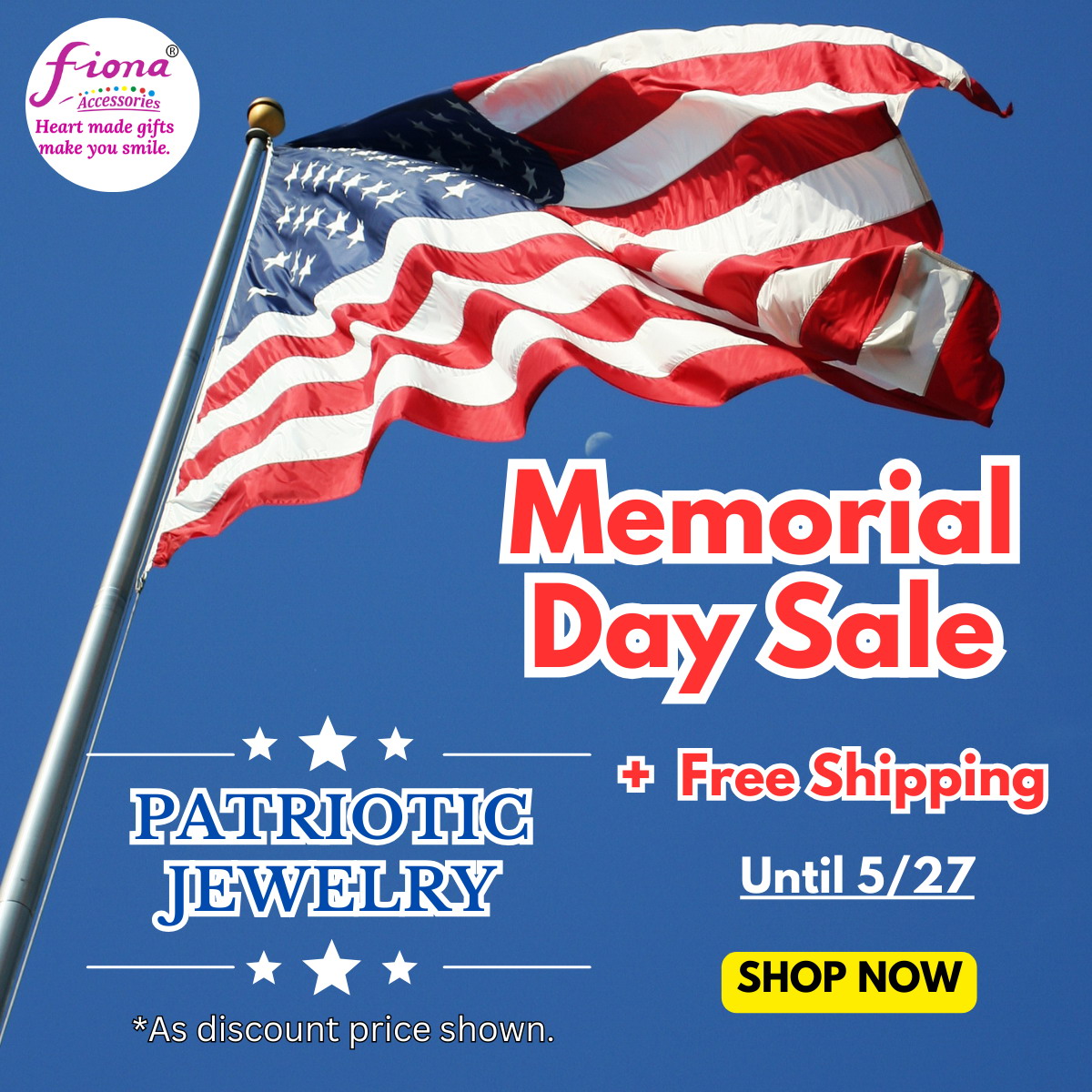 Fionaaccessories.com Patriotic Jewelry Sale + Free Shipping by 5/27/2024.